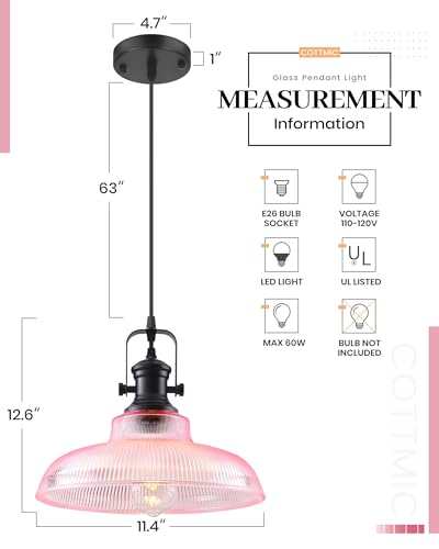 Pink Glass Pendant Lights Kitchen Island (2 Count)