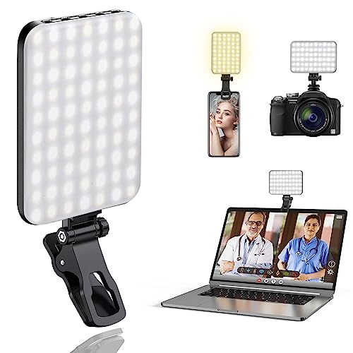 60 LED Portable Selfie Light Video Conference Lighting with Clip & Camera Tripod Adapter Rechargeable 2200mAh CRI 97+