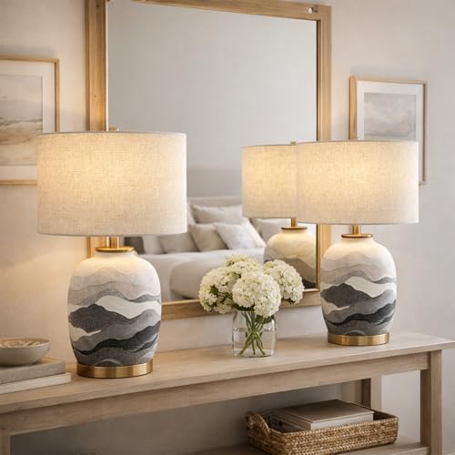 Beige 13" Drum Lamp Shades Set of 2 with Harps (2 Count)