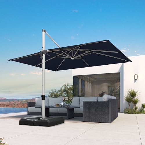 Patio Umbrella with Base 9' X 12' Solar LED Light