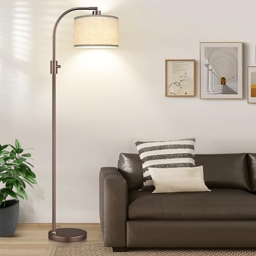 Upgraded Modern Arc Dimmable Tall Standing Floor Lamp with Linen Shade
