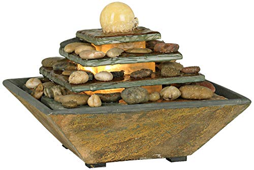 Pyramid 9" High Slate Stone Feng Shui Table Indoor Fountain with LED Light