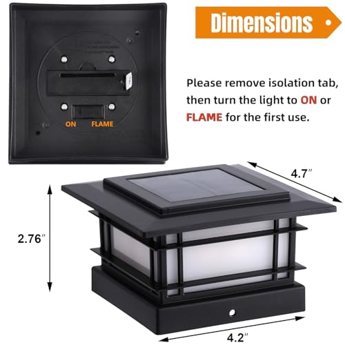 4x4 Solar Post Cap Lights Outdoor with Flickering Flame Light (6 Count)