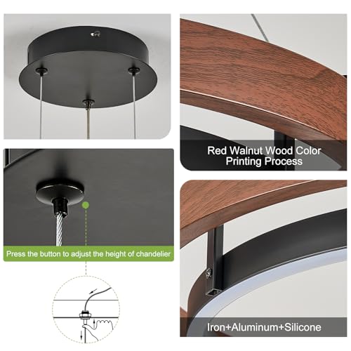 Modern LED Chandelier Circular Farmhouse Red Walnut Color