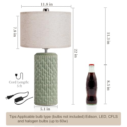 22" Modern Ceramic Table Lamps Set of 2 for Night Stands (Green)