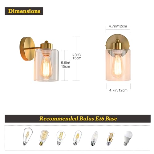 Metal Sconces Wall Lighting with Clear Glass Shade (2 Count)