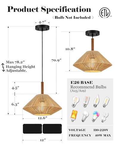 12.6" Boho Pendant Light Fixtures