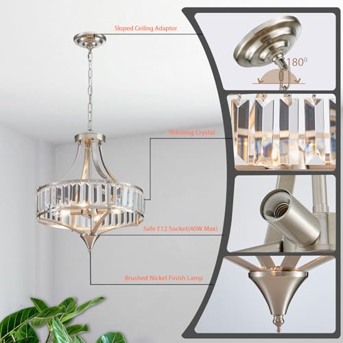 Crystal Chandeliers for Dining Room Rustic Farmhouse Pendant Round 4 (4 Count)