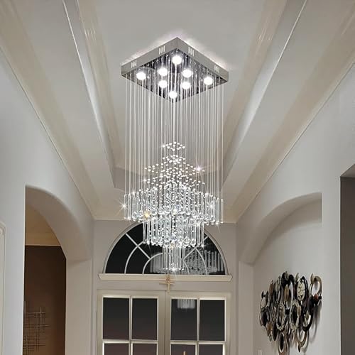 Crystal Chandelier Modern Chandelier Modern 8 Lights Square Chandelier Light Luxury 3 Tier Crystal Raindrop Chandeliers Flush Mount Ceiling Light Pendant for Foyer Modern Chandeliers for Entryway