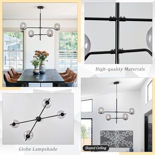 Modern 31" 4 Light Black Sputnik Chandelier with Smoke Glass Globe