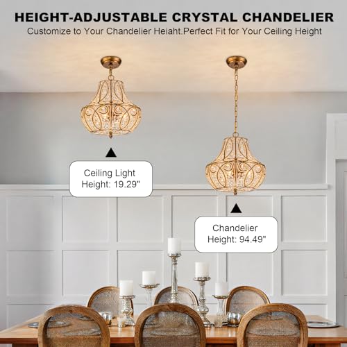 4 Light Antique Gold Gourd Beaded Chandelier