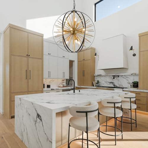 24" 12 Light Black Gold Sputnik Chandelier Modern Hanging Light