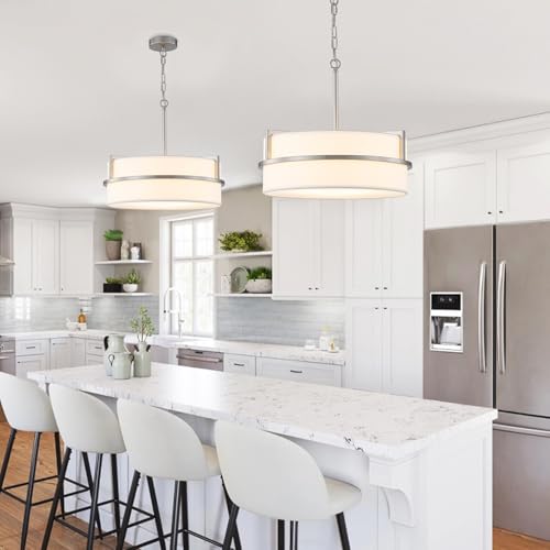 15.7" Modern Drum Chandelier Ceiling Light with White Fabric Shade