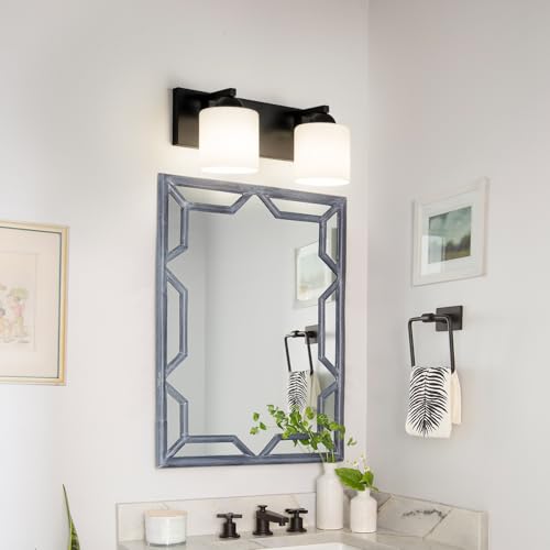 2 Light Black Bathroom Vanity Light with White Glass Shades