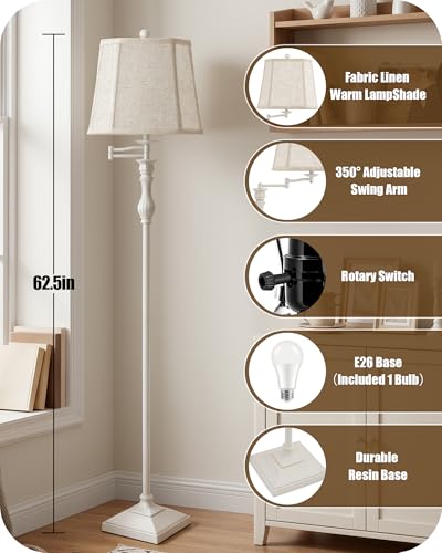 62" Floor Lamps for Living Room with 350°Adjustable Swing Arm (Cream)
