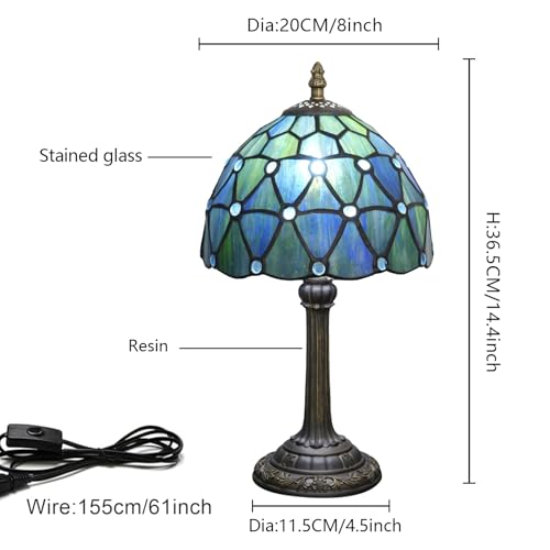 Tiffany Style Stained Glass Table Lamp Blue Small Table Lamp Bedroom Bedside Lamp Living Room Dining Room Office Decoration Desk Lamp Home Decoration Creative Gift Scene Props