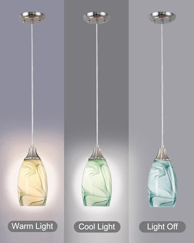 Mini Pendant Lights Kitchen Island Light Brown Glass Lamp Shade Hand Blown Glass Pendant Light with Brush Nickel Finish Adjustable Cord for Kitchen Over Sink