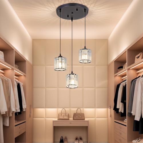 Crystal Pendant Lights Black 3 Light Cluster Ceiling