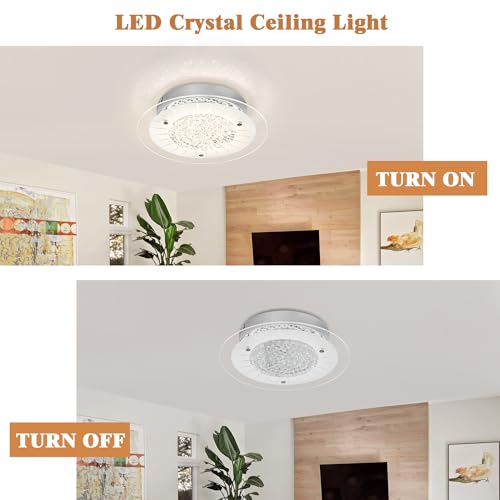 Crystal Ceiling Light Fixture Dimmable Modern Kitchen Light Fixtures LED 11" Crystal Flush Mount Ceiling Light Fixture for Bathroom Hallway Foyer Entrance Laundry Room Closet
