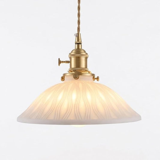 Pendant Light Hanging Lamp Ceiling Light Fixture Pleated Ceramic Shade Walnut Wood Accent Pure Brass Hardware 9.25 Inch for Kitchen Island Dining Room Bedroom Bedside Hallway Corridor Bar(B)