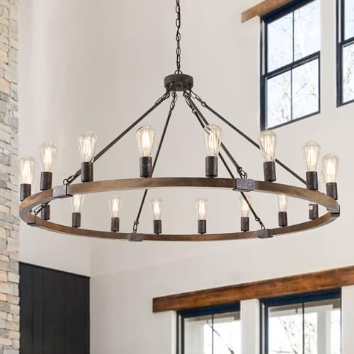 Farmhouse Wagon Wheel Chandelier 47" 18