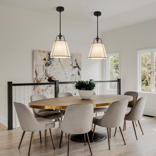 Modern Pendant Light Fixtures with 12" White Linen Fabric Shade