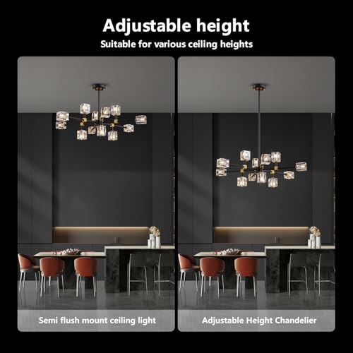 12 Light Black and Gold Crystal Sputnik Chandelier
