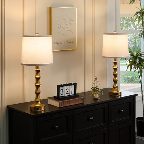 24" Small Gold Buffet Lamps Set of 2 with USB A+C Ports (2 Count)