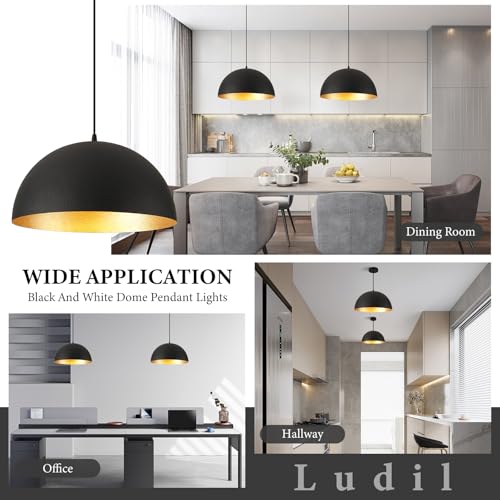16" Black and Gold Industrial Large Pendant Light Fixtures (2 Count)