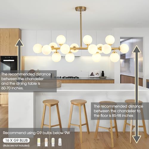 Modern Gold Chandelier Rectangle Pendant Light Sputnik Chandeliers Hanging Light Fixture 16