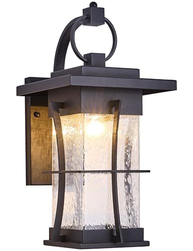 18" H Extra Large Outdoor Wall Sconce Black Large Exterior Wall Lantern Outside House Lamps Waterproof Mission Light Fixtures with Clear Seeded Glass
