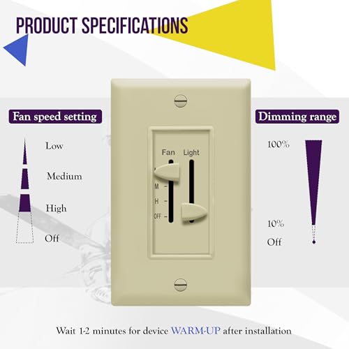 3 Speed Ceiling Fan Control and LED Dimmer Light Switch