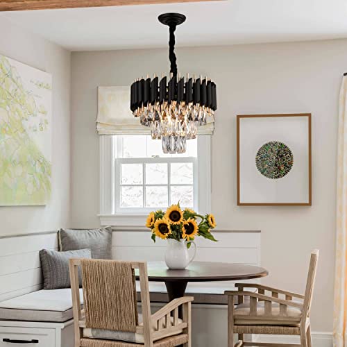 Modern Crystal Chandeliers 3 Tiers Black and gold Pendant Light Fixtures