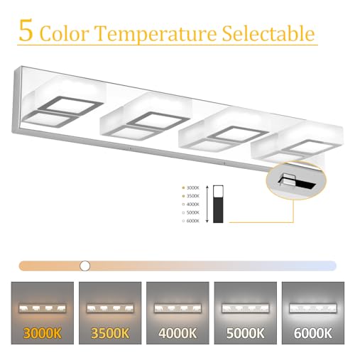 Modern Led Chrome Bathroom Vanity Lights 5 Color Temperature Dimmable Acrylic Modern LED Chrome Bathroom Lighting Fixtures Over Mirror (4 Count)