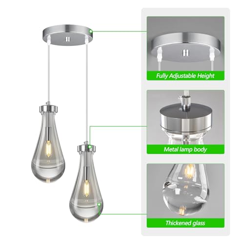 Raindrop Pendant Lights Kitchen Island Teardrop Chrome Hanging Light Fixtures Clear Solid Glass Pendant Light Modern Chandeliers for Dining Room Porch Corridor Living Room