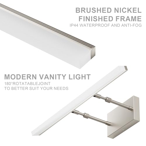 24 inch Modern Brushed Nickel Vanity Light Adjustable Bathroom Light Fixtures Over Mirror Rotatable Vanity Lighting 5500K