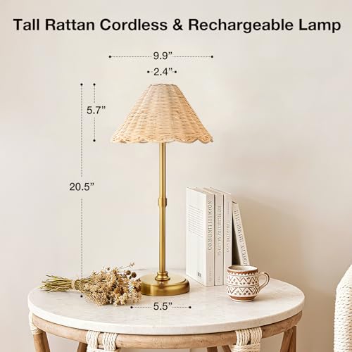 20.5'' Tall Cordless Boho Rattan Table lamp