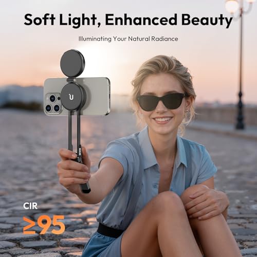 2-in-1 Magnetic Phone Tripod & Selfie Light Kit, MA30 Phone Stand with LM19 2500K-8500K LED Fill Light for MagSafe, Compatible with iPhone 17-12 Series for Photo/Vlog/Video/TikTok, Black