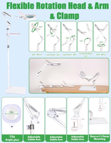 3-in-1 LED Magnifying Light Real Glass Lens Adjustable Light for Beauty & Precision Work (34 Count)