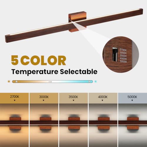 39 Inch Vanity Light for Bathroom 30W Dimmable 5CCT LED Bathroom Light Over Mirror with Up & Down Lighting Brown Wood Finish Vanity Lighting Fixture Bar for Restroom Mirror Cabinet