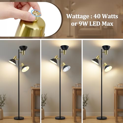 3 Light Floor Lamps for Living Room (Black and Gold)