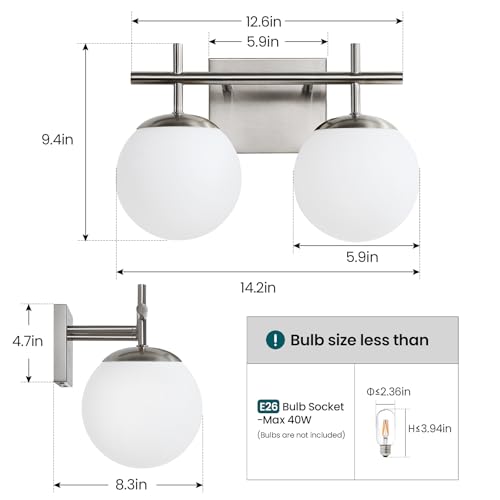 Brushed Nickel Vanity Light for Bathroom (2 Count)