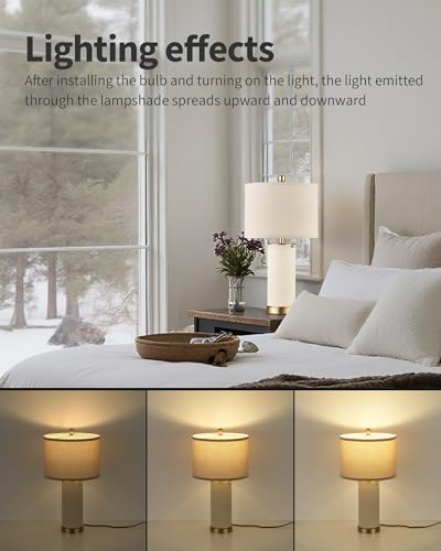 23.4" White PU Leather Table Lamps for Living Room Set of 2 (2 Count)