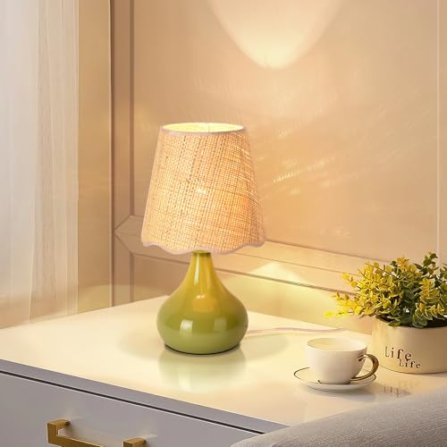 Green Cute Small Boho Table Lamp for Bedroom Bedside