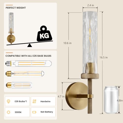 Bathroom Sconces Set of 2 Hardwired Sconces with Water Ripple Glass (2 Count)