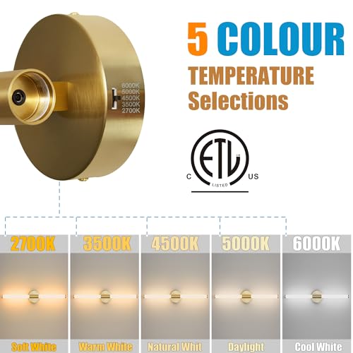 Gold Wall Sconces Set of Two Hardwired LED Vanity Light 23" (2 Count)
