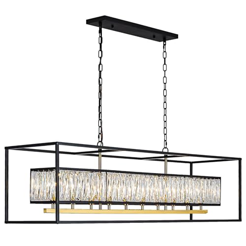 Modern Large Rectangular Black and Gold Crystal Chandelier