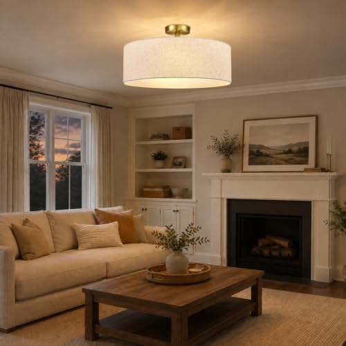 20 Inch Drum Semi Flush Mount Ceiling Light Fixture Gold