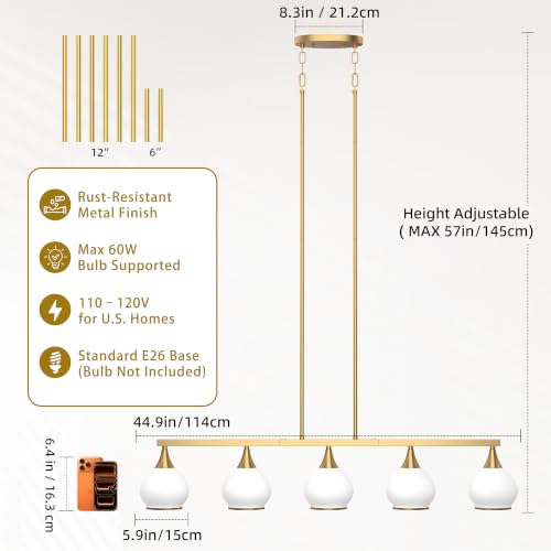 Brushed Gold Kitchen Island Linear Pendant Light