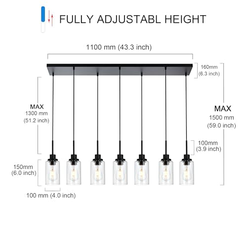 Linear Hanging Pendant Lights with Clear Glass Shade Black